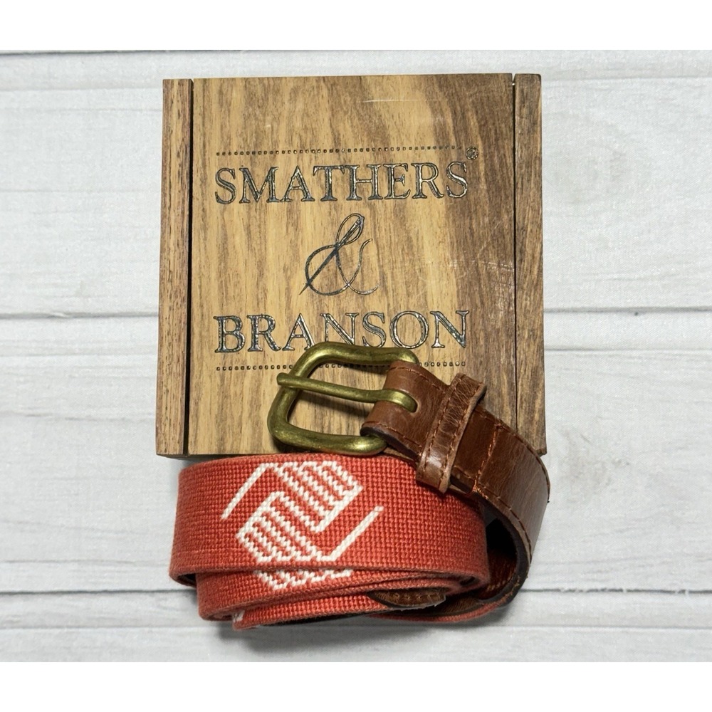 Smathers & Branson Belt Mens 46 Leather Needlepoint Boys & Girls Club of America